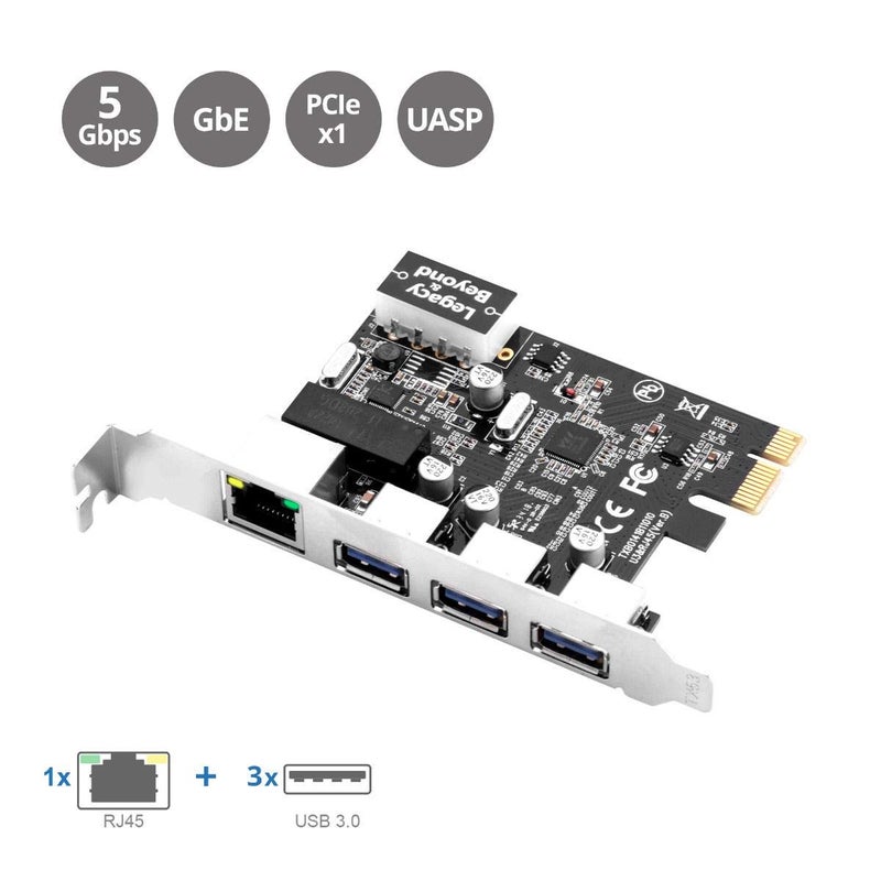 SIIG 3 Port PCI Express USB 3.0 Adapt Card + Gigabit Ethernet LAN - Standard & Low - Profile Windows Server,7,8,8.1,10 PCsPCs (LB-US0614-S1) - Image 2